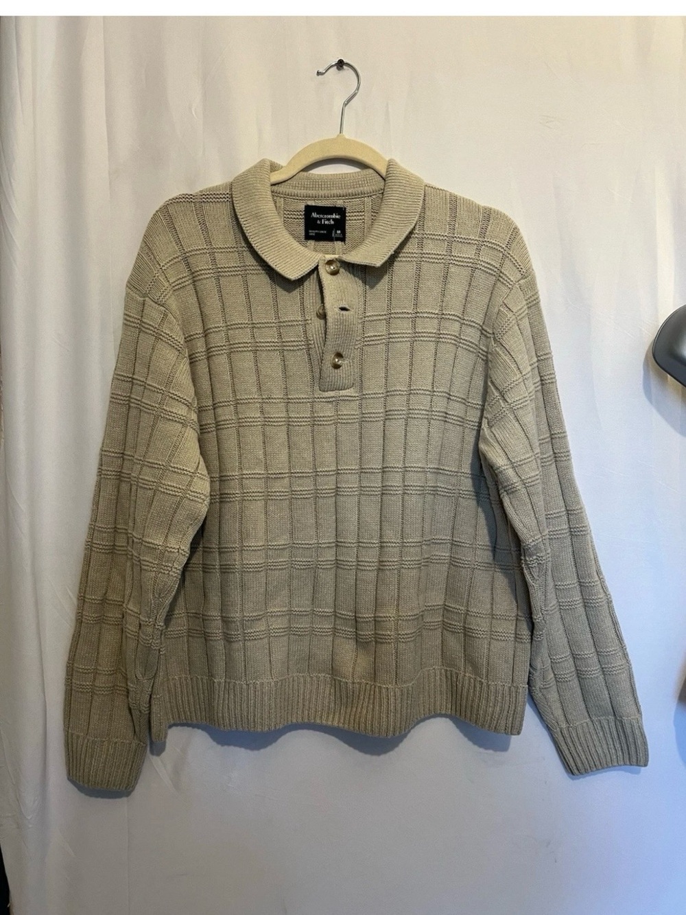 Abercrombie & Fitch Men’s Beige Textured Polo Crewneck Sweater